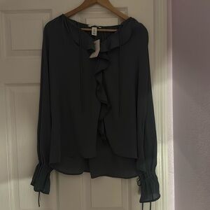 H and M flowy bluish green blouse